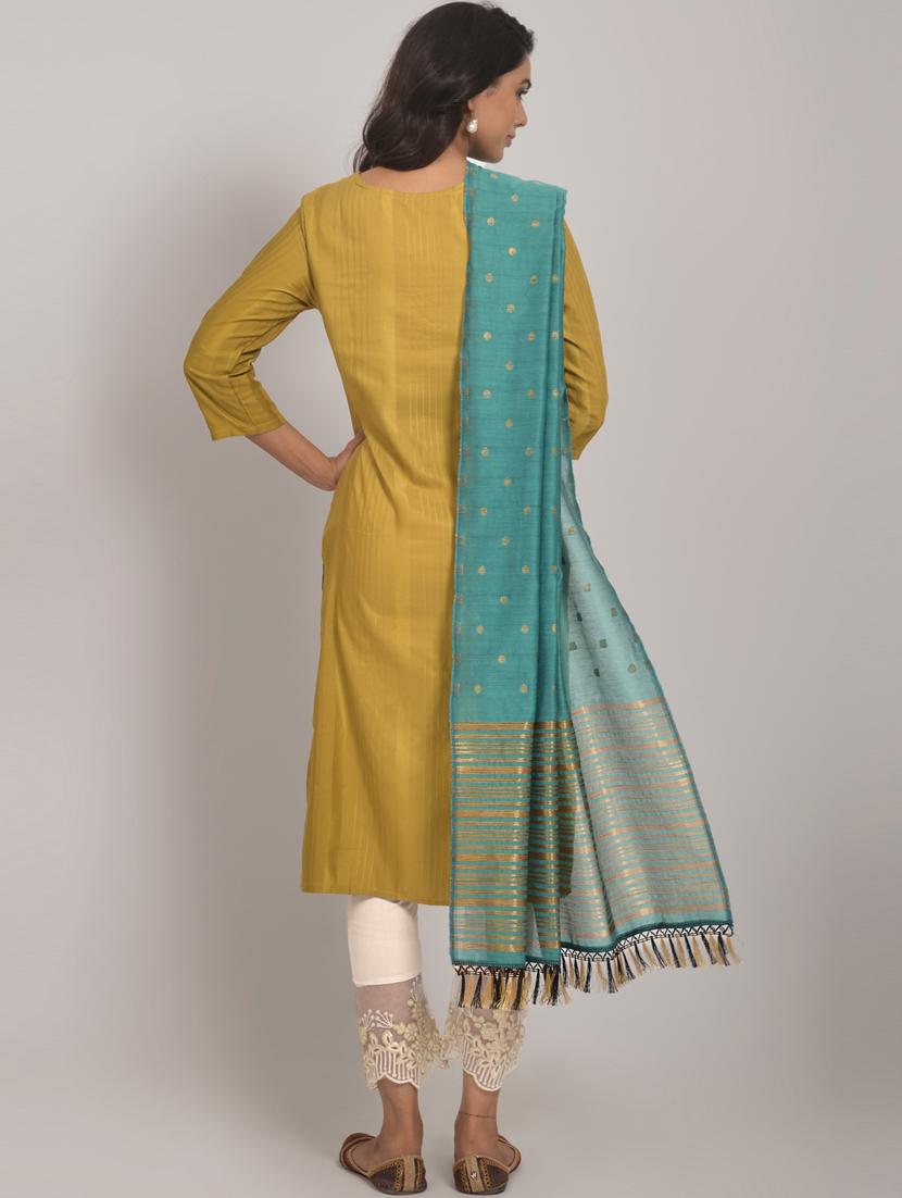 women mustard round neck kurta pant set with dupatta - 20845408 - Standard Image - 3