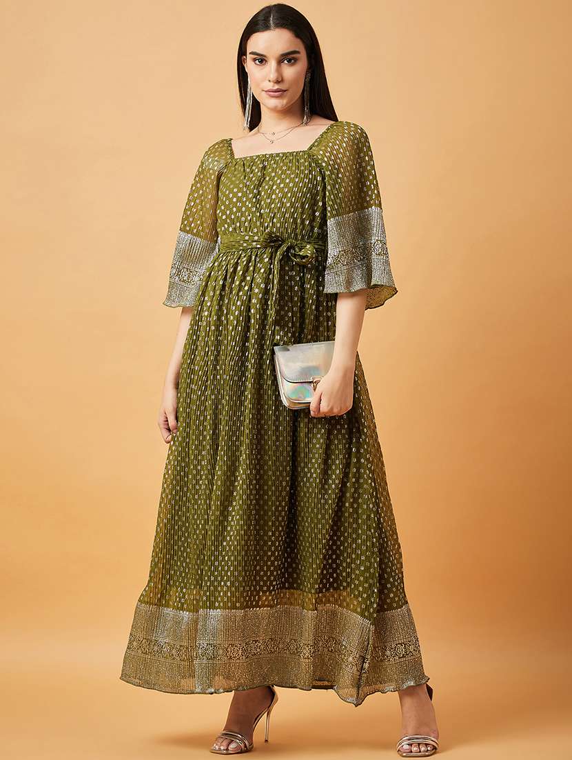 women green square neck a-line dress - 20845466 - Zoom Image - 0