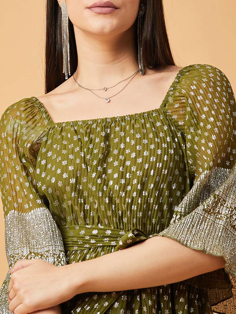 women green square neck a-line dress - 20845466 - Standard Image - 5