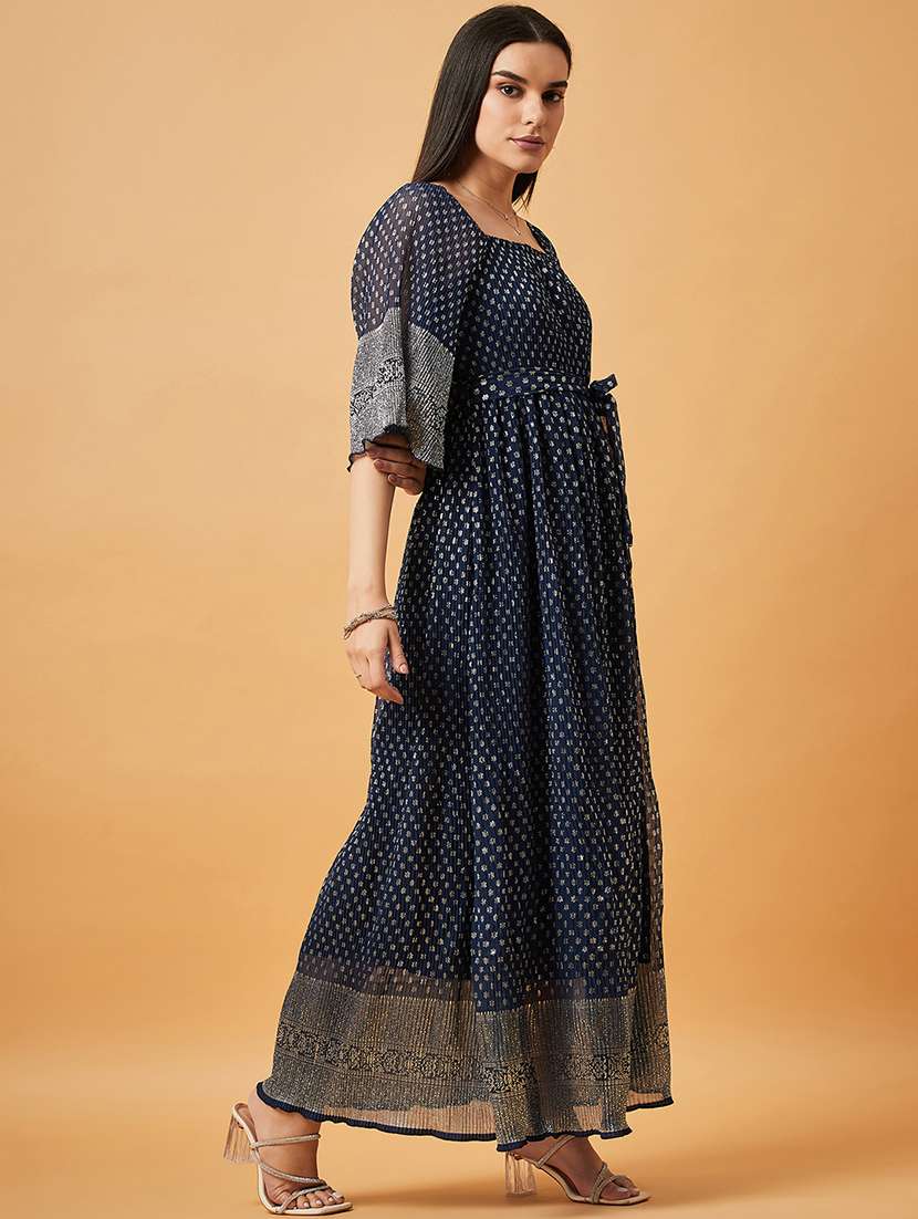 women navy blue square neck a-line dress - 20845467 - Standard Image - 3