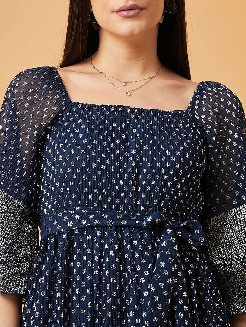 women navy blue square neck a-line dress - 20845467 - Standard Image - 5