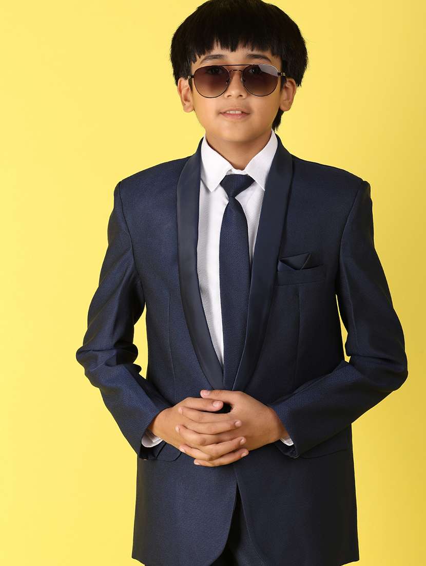boys navy blue solid suit set - 20846446 -  Standard Image - 5