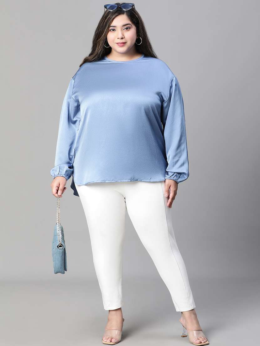 solid light blue plus size regular top - 20847827 -  Standard Image - 3