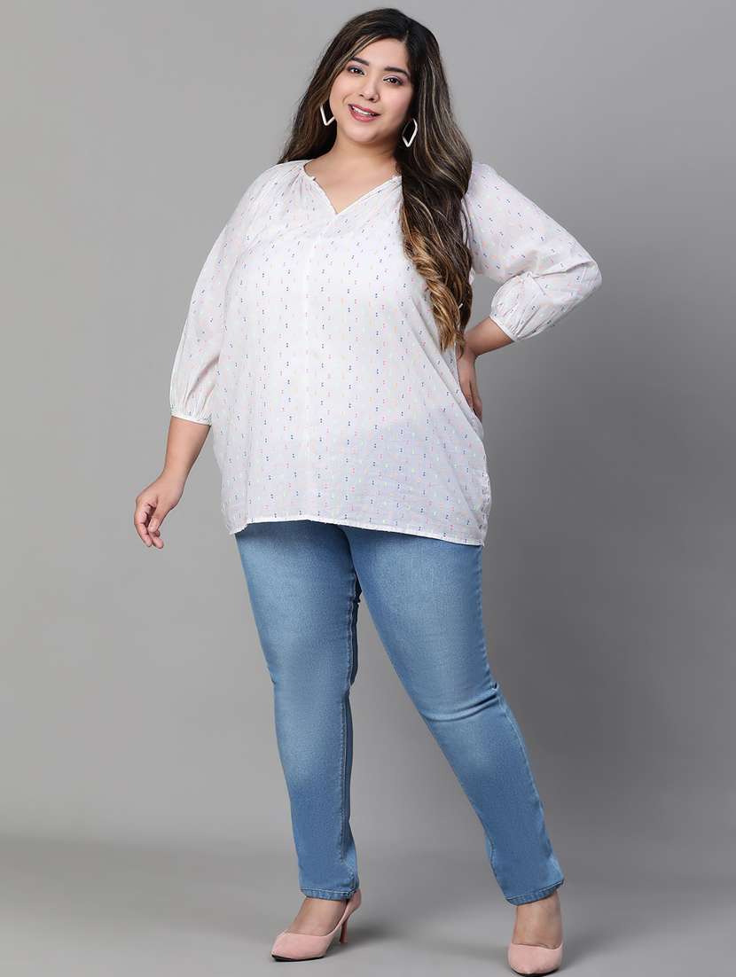 white printed plus size regular top - 20847829 -  Standard Image - 3