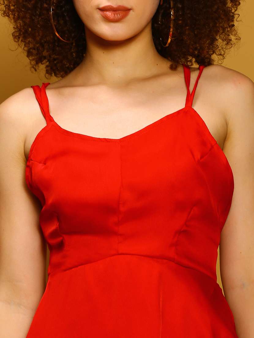 women red solid fit & flare dress - 20847856 - Standard Image - 5
