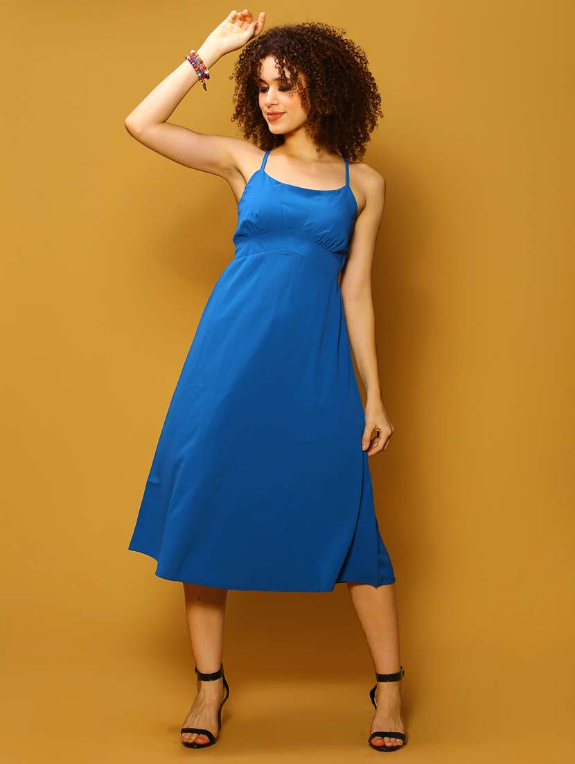 women blue solid fit & flare dress - 20847876 - Zoom Image - 0