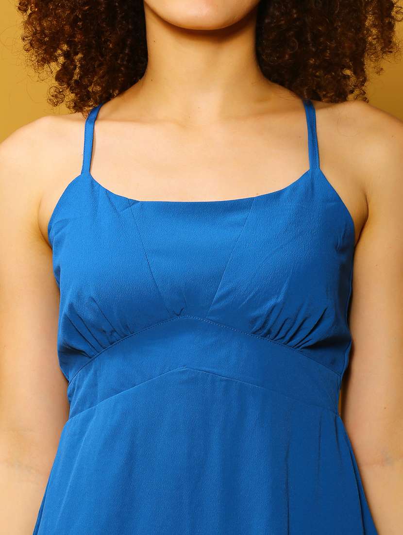 women blue solid fit & flare dress - 20847876 - Standard Image - 5