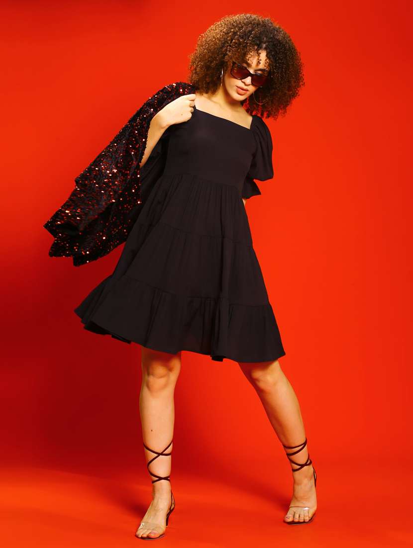 women black solid fit & flare dress - 20847893 -  Standard Image - 3