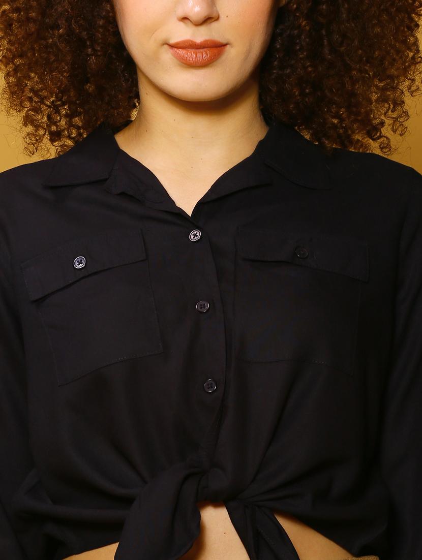women black solid shirt top - 20847918 - Standard Image - 5
