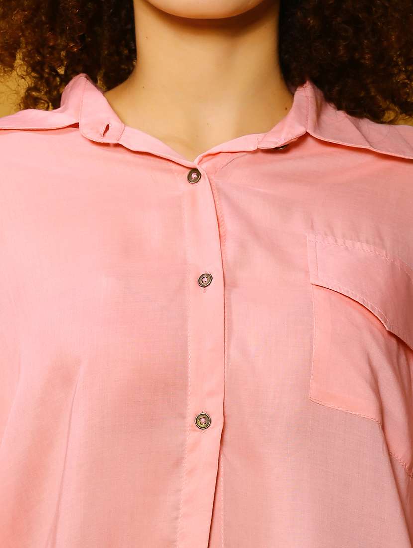 women pink solid shirt top - 20847920 - Standard Image - 5