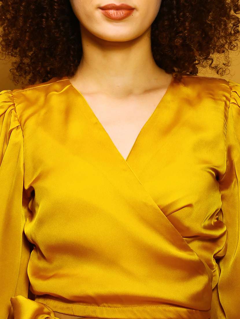 women yellow solid wrap top - 20847927 -  Standard Image - 5