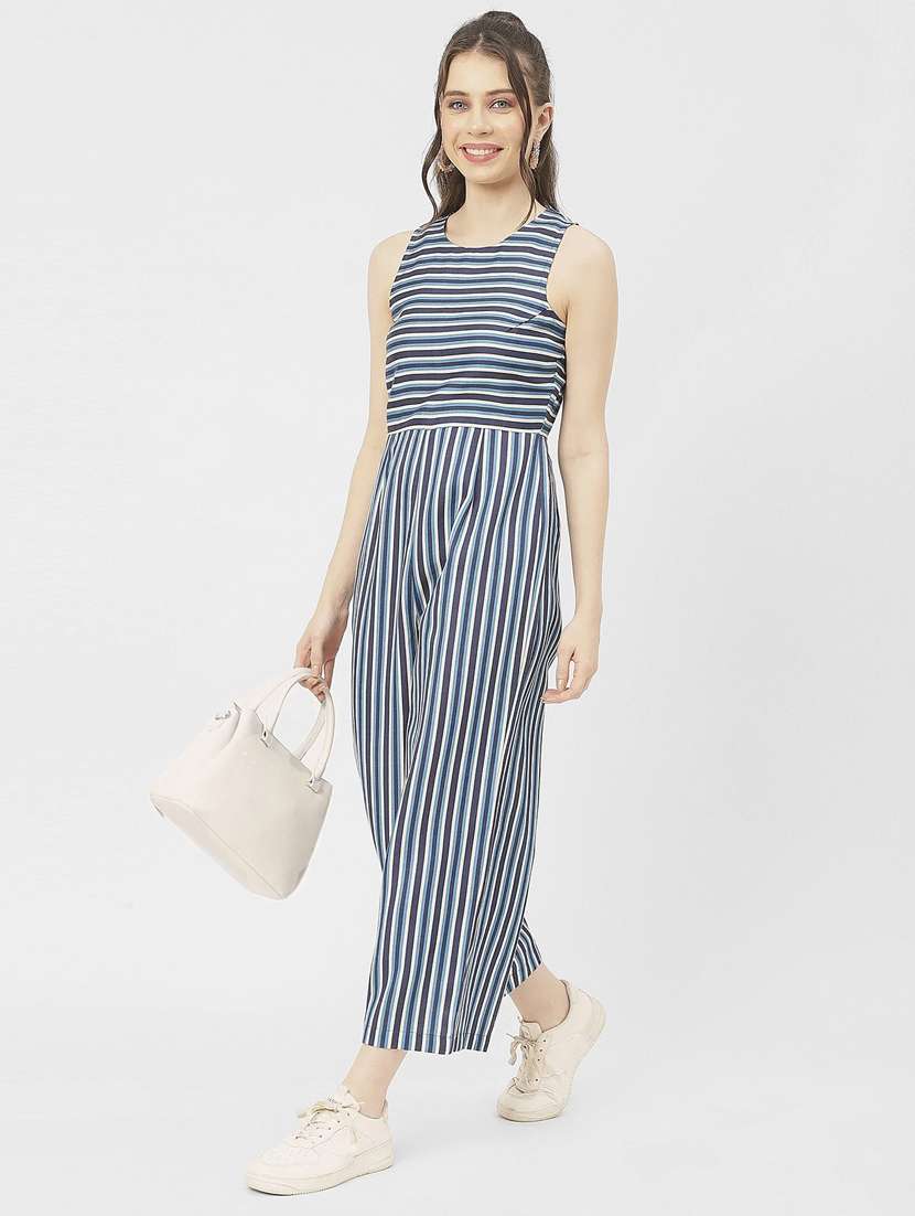 women multicolored stripes full leg jumpsuit
