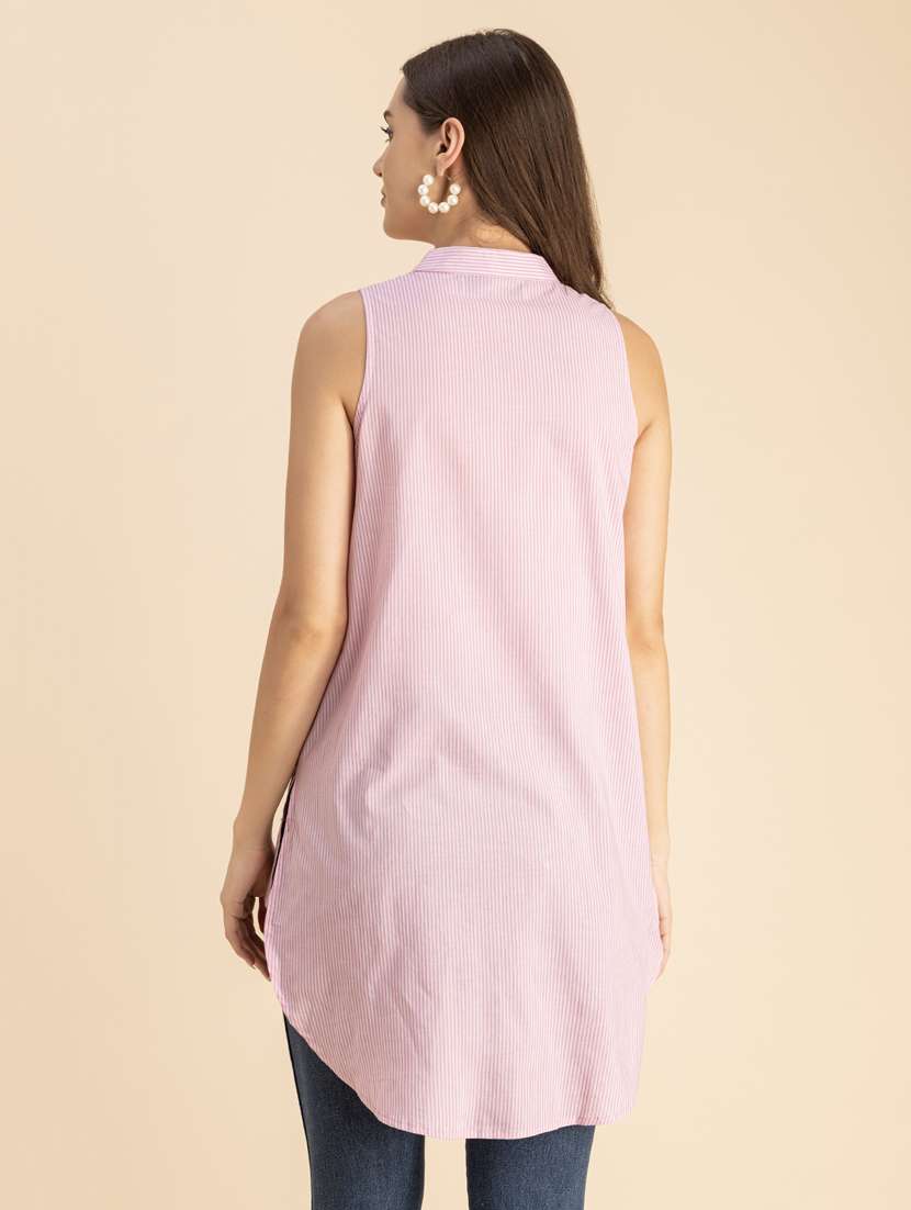 pink & white striped high low shirt - 20847957 -  Standard Image - 3