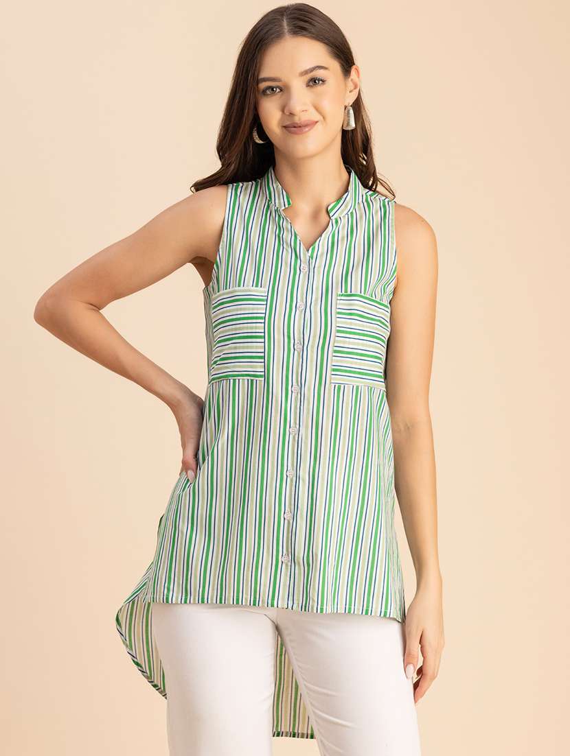 green striped high low shirt