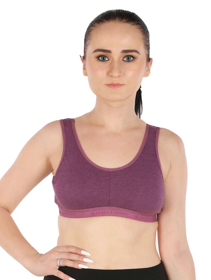 purple cotton blend sports bra - 20848464 - Zoom Image - 0