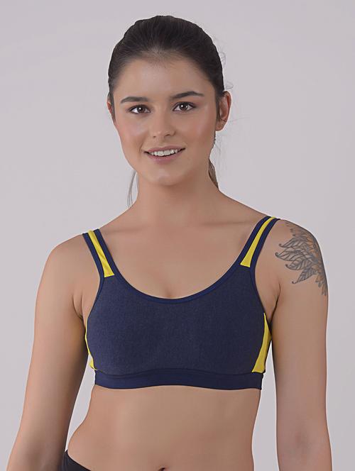 navy blue cotton blend sports bra - 20848551 - Standard Image - 0