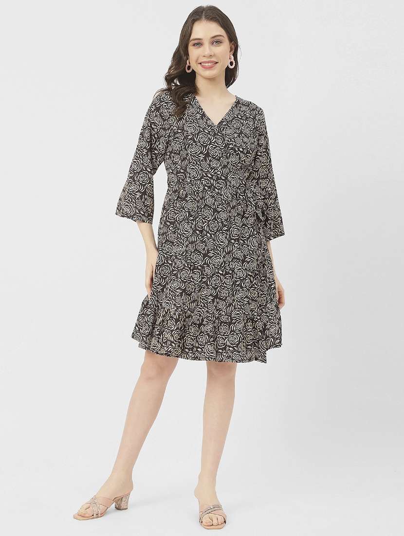 women brown floral printed wrap dress - 20848786 -  Standard Image - 3