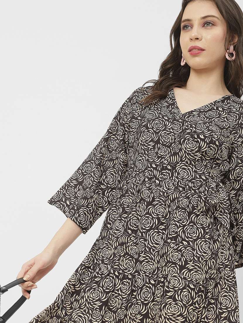 women brown floral printed wrap dress - 20848786 -  Standard Image - 5
