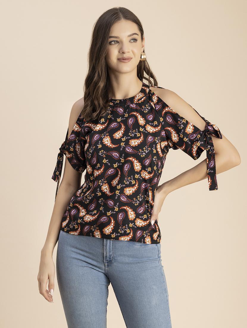 black printed detailed regular top - 20848812 - Standard Image - 3