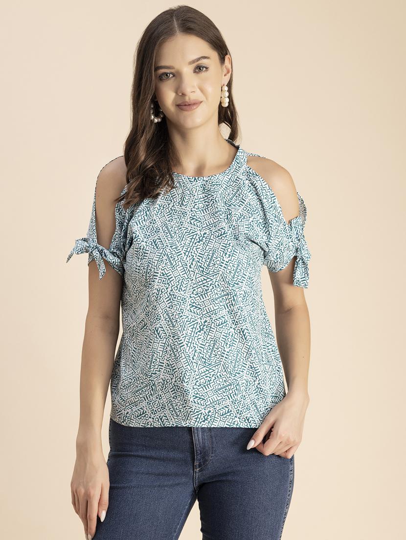 green printed detailed regular top - 20848813 -  Zoom Image - 0