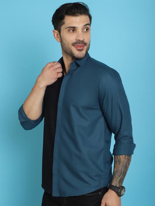 teal cotton cotton satin casual shirt - 20848826 - Standard Image - 0