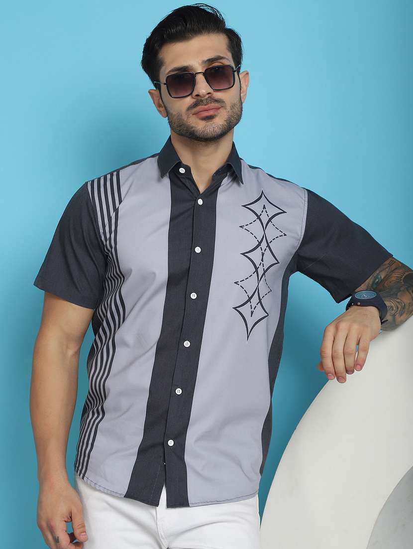 grey cotton blend casual shirt - 20848830 -  Zoom Image - 0