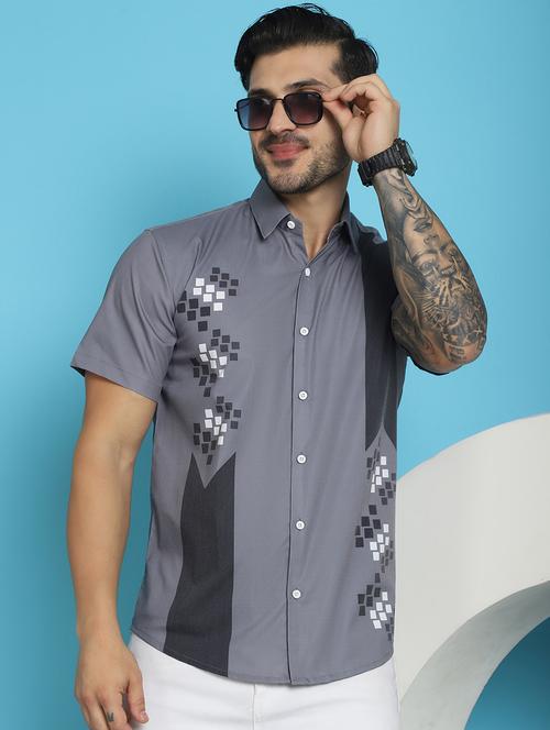 grey cotton blend casual shirt - 20848837 - Standard Image - 0
