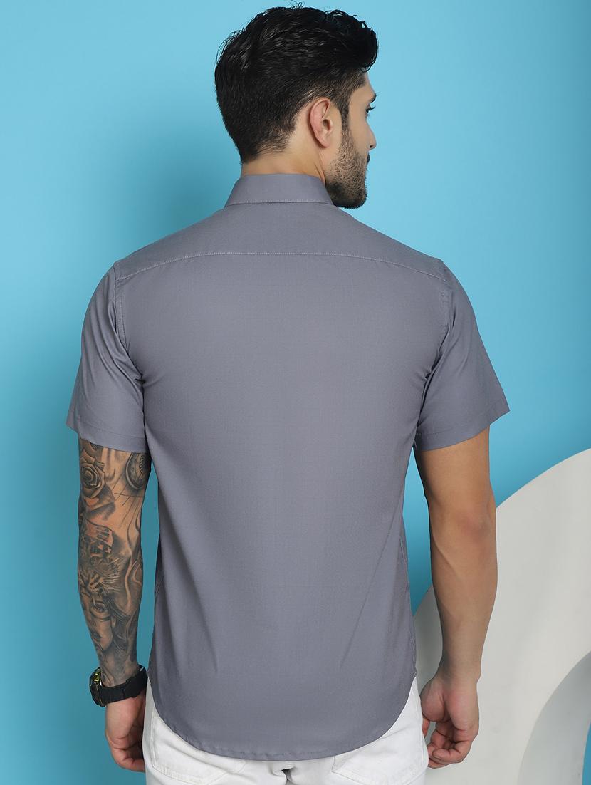 grey cotton blend casual shirt - 20848837 - Standard Image - 3