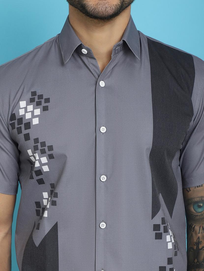 grey cotton blend casual shirt - 20848837 - Standard Image - 5