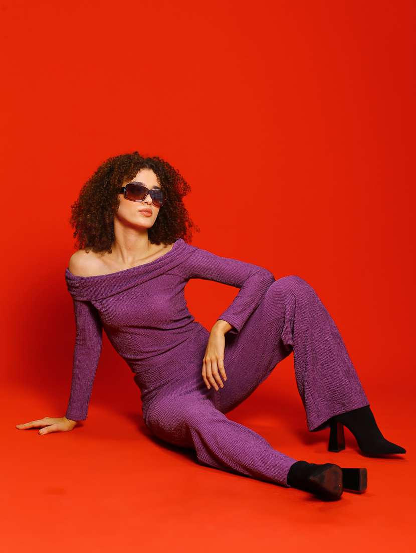 women mauve solid top and trouser co-ord set - 20848856 -  Standard Image - 3