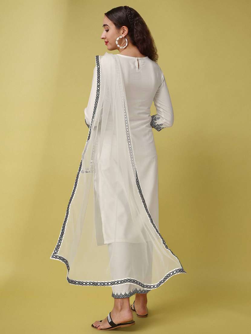 women off-white round neck kurta pant set with dupatta - 20848884 - Standard Image - 3