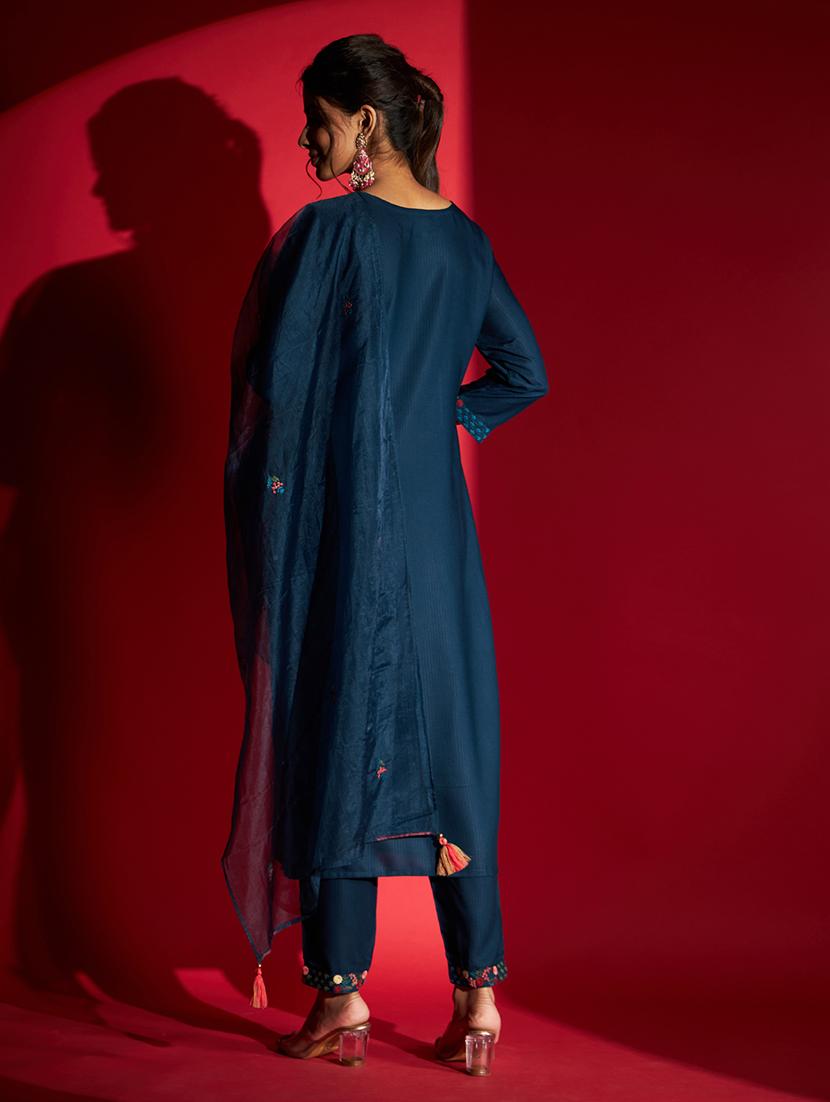 women blue round neck kurta pant set with dupatta - 20848890 - Standard Image - 3