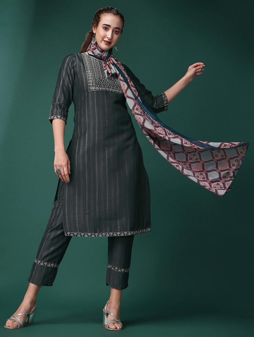 women green round neck kurta pant set with dupatta - 20848910 - Zoom Image - 0
