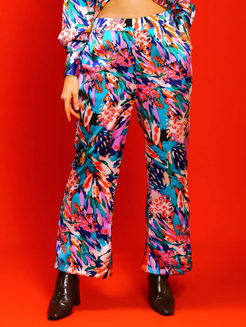multicolored polyester flat front trouser - 20848912 -  Zoom Image - 0