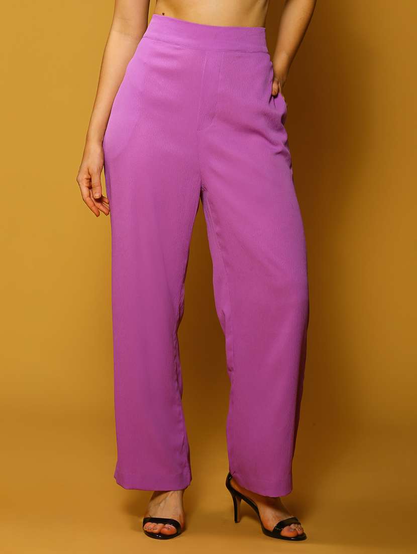 purple polyester flat front trouser