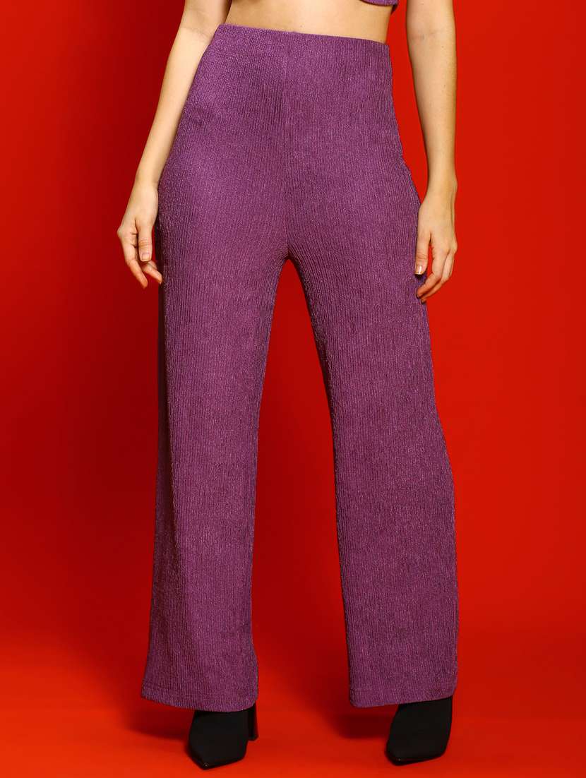 mauve polyester flat front trouser