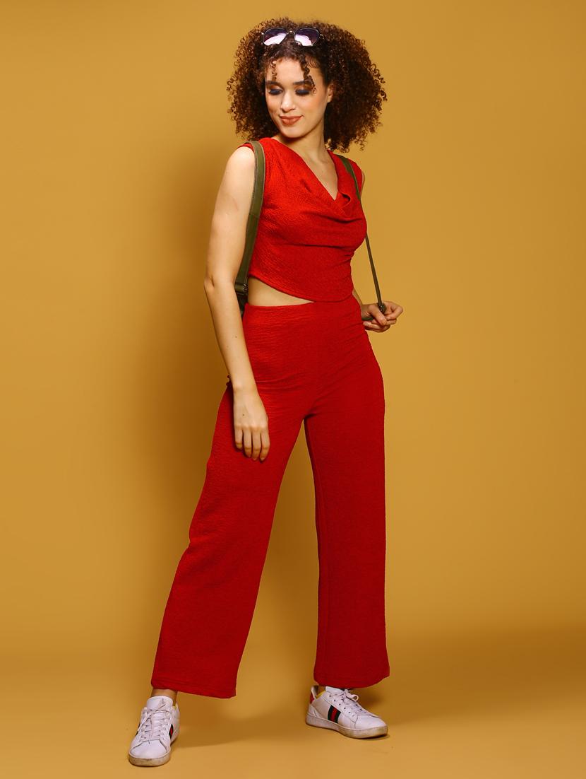 red polyester flat front trouser - 20848918 - Standard Image - 3