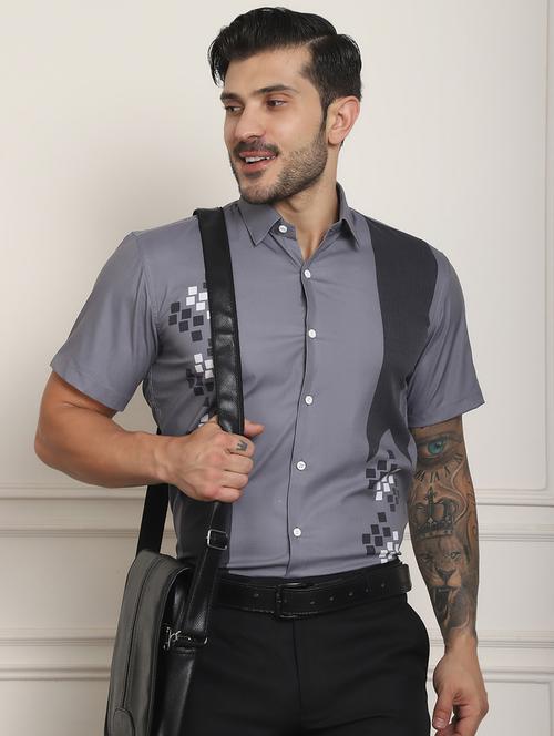 grey cotton blend casual shirt - 20848931 - Standard Image - 0