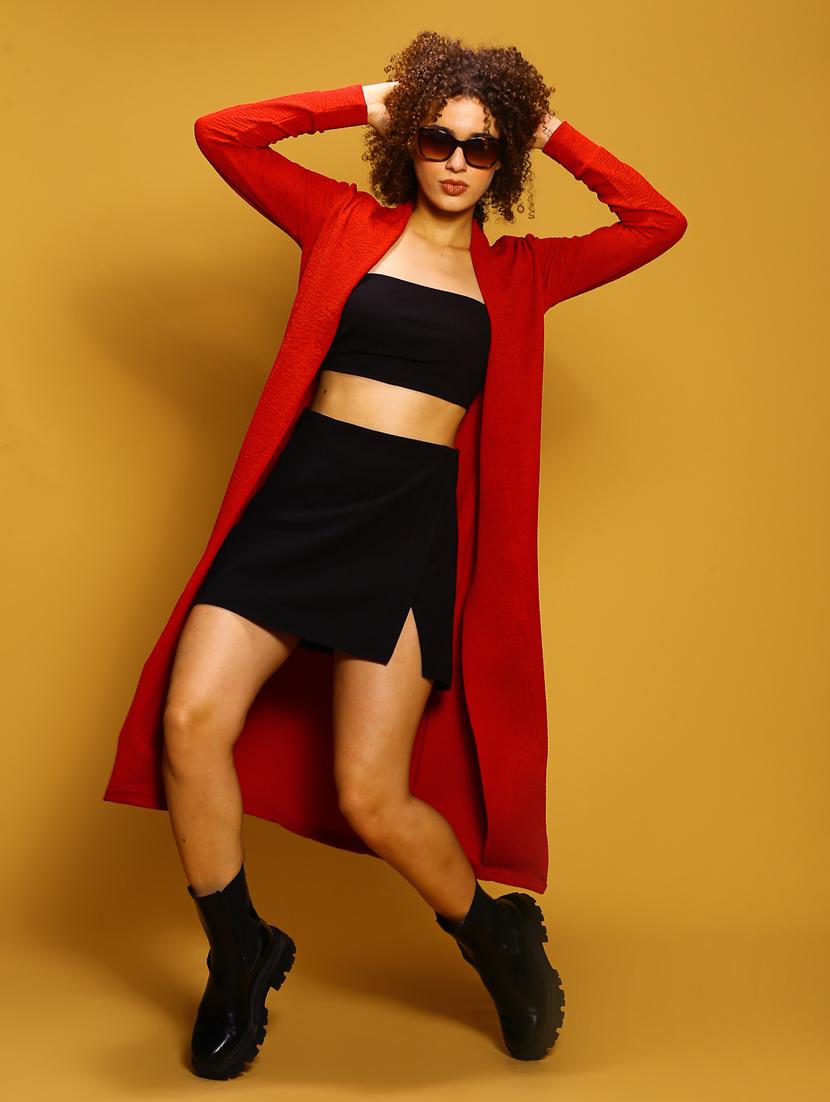 women red solid regular shrug - 20849022 -  Zoom Image - 0