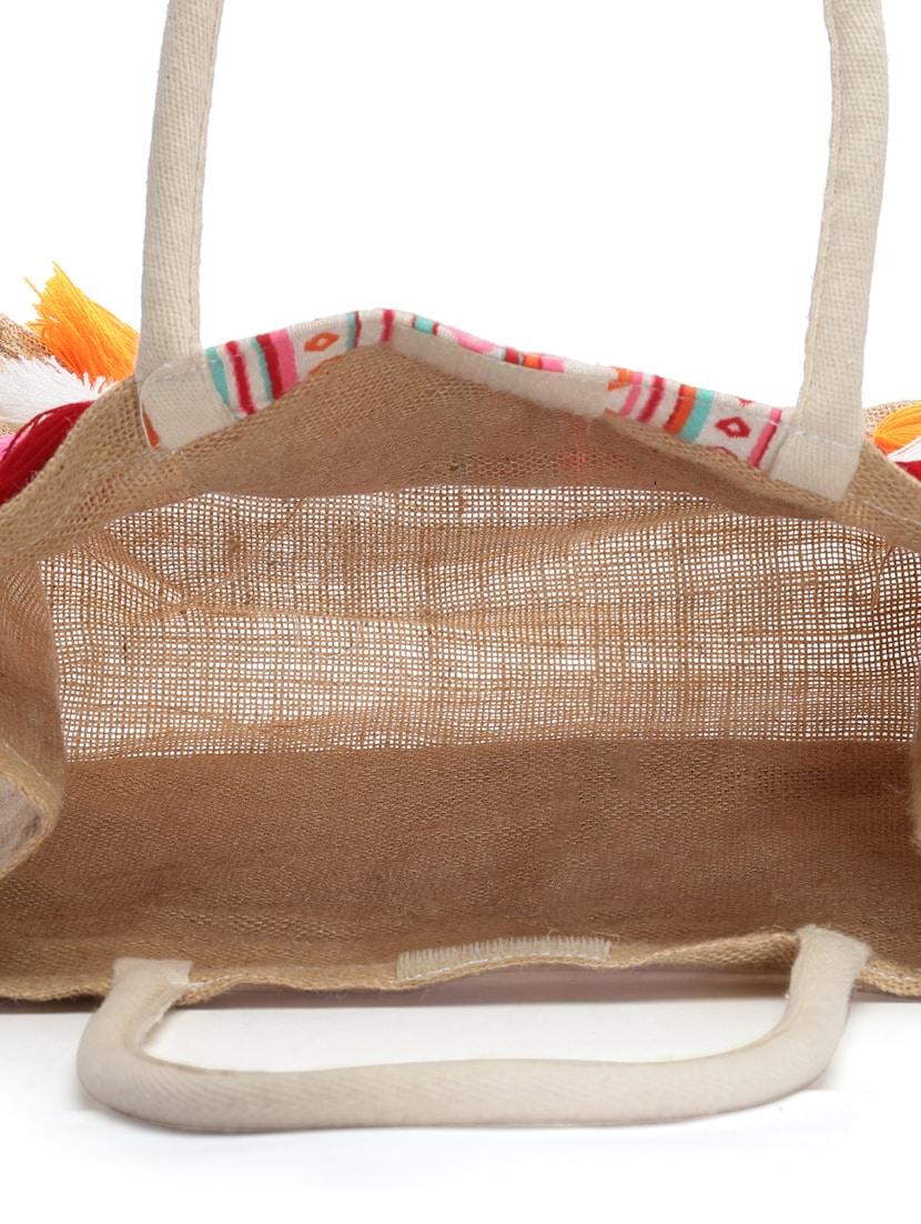 sisal khaki & multi boho striped jacquard jute shoulder bag - 20850248 - Standard Image - 3