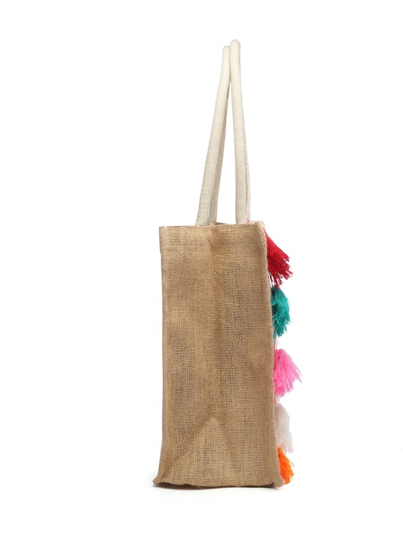 sisal khaki & multi boho striped jacquard jute shoulder bag - 20850248 - Standard Image - 5