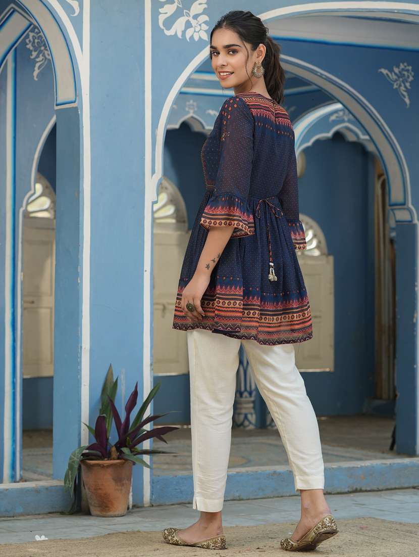 women blue printed peplum tunic - 20850275 -  Standard Image - 3