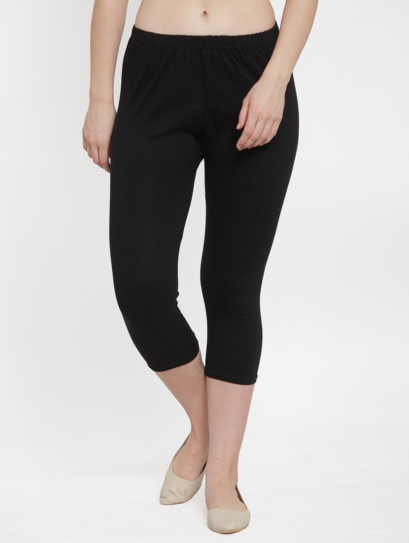 solid black cotton lycra capri - 20850412 - Zoom Image - 0