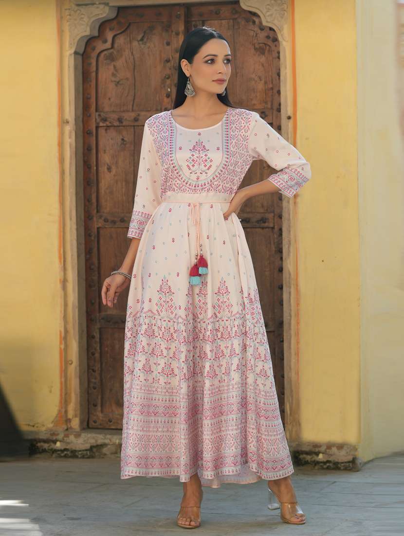 women white round neck fit & flare dress