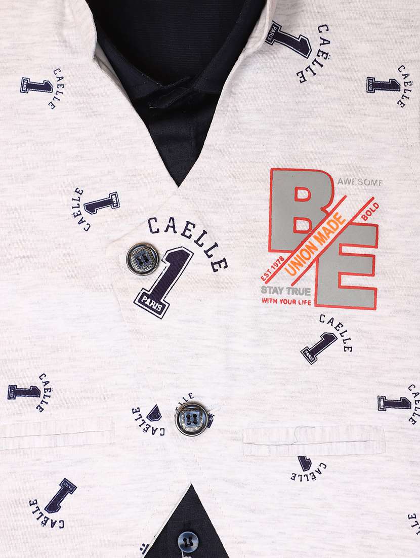 navy blue printed shirt jacket & shorts set - 20852235 -  Standard Image - 3