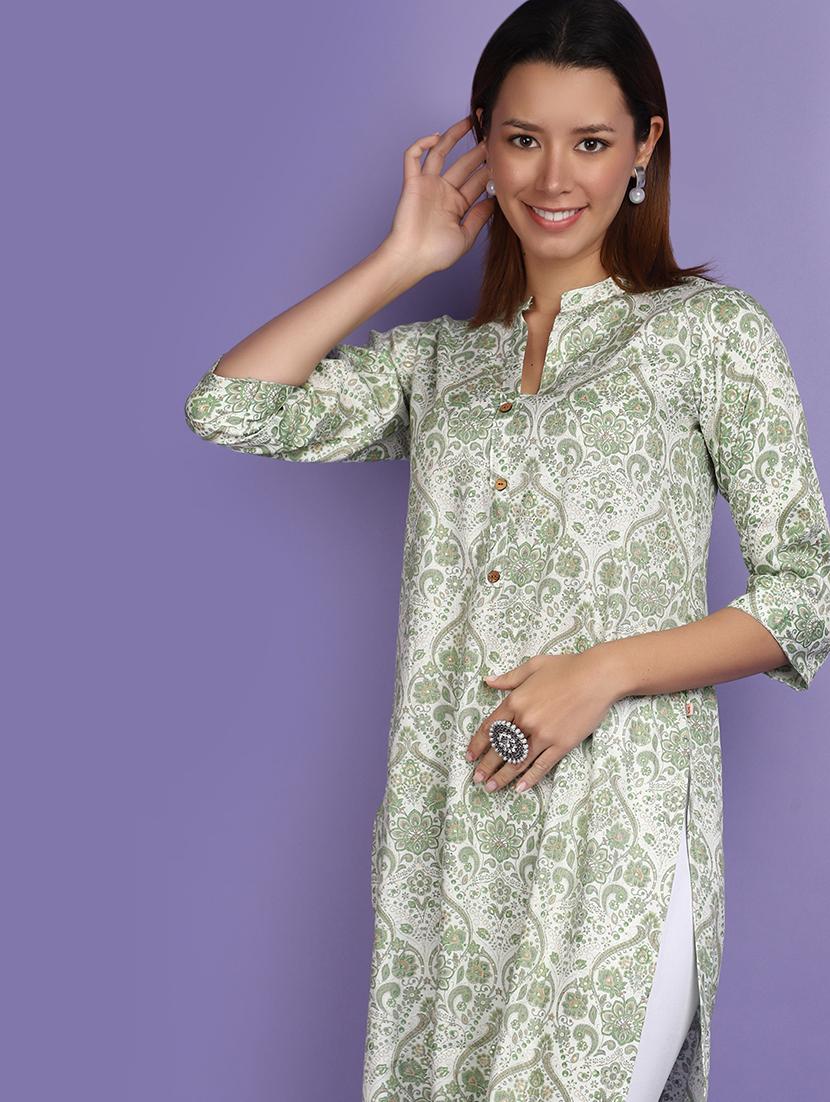 women green mandarin neck straight kurta - 20852244 - Standard Image - 3