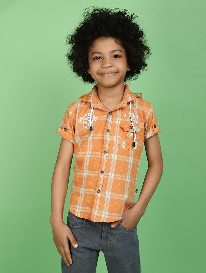 orange checks cotton shirt