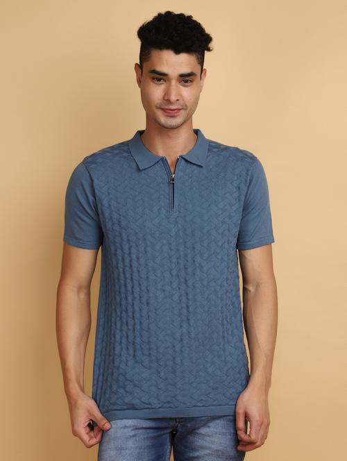 men polo neck self design t-shirt - 20852273 - Standard Image - 0