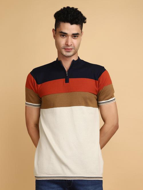 men multi colored regular fit color block high neck t-shirt - 20852300 -  Standard Image - 0