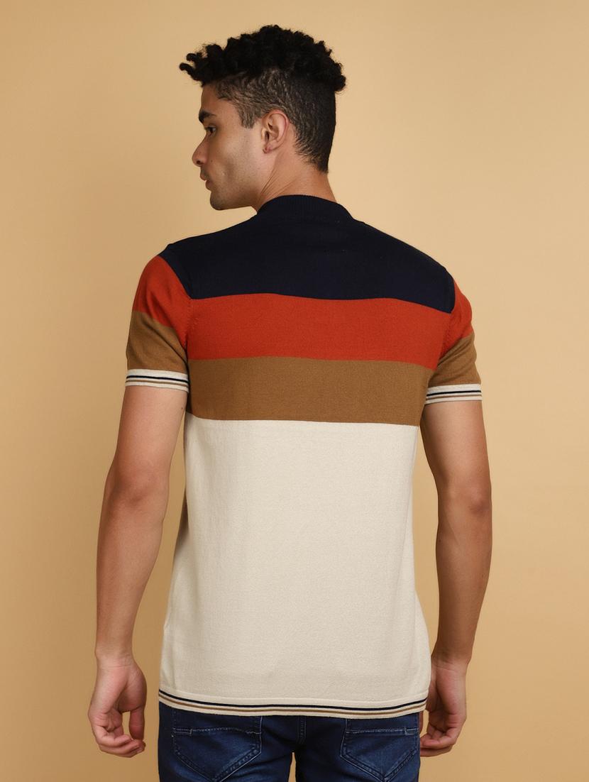 men multi colored regular fit color block high neck t-shirt - 20852300 - Standard Image - 3
